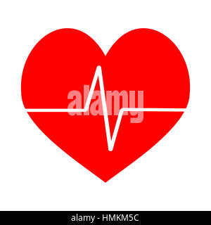 L'icône du rythme cardiaque vecteur. Ecg d'impulsions cardiogramme, coeur rouge illustration vie Banque D'Images