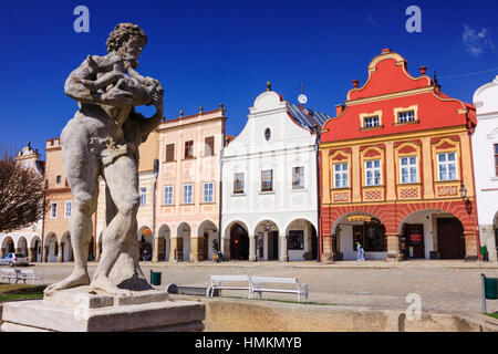 Des maisons du xvie siècle à Zachariase z Hradce place principale de Telc, en Moravie du Sud, République Tchèque Banque D'Images