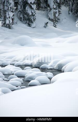 Libre de glace-neige en hiver la rivière de montagne lié Banque D'Images