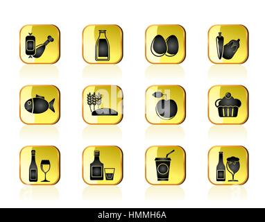 Produits alimentaires, boissons et aliments icons Illustration de Vecteur