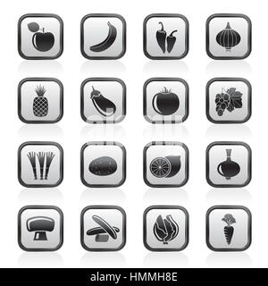 Différents types de fruits et légumes icons Illustration de Vecteur