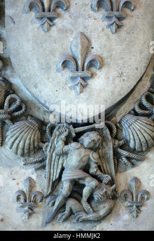 Soldat. Chemin du XV ème aux armes de l'archevêque Guillaume Briçonnet. Palais Tau. Reims. Champagne-Ardenne. France. Banque D'Images