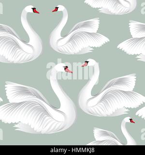 White birds in love seamless pattern. fond de la faune des couples de cygnes natation. Illustration de Vecteur