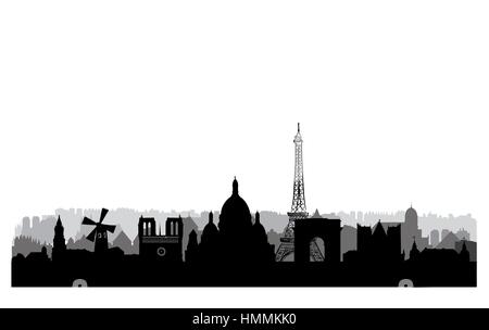 Toits de Paris. paris paysage urbain avec des sites célèbres et des bâtiments. travel france baclkground Illustration de Vecteur