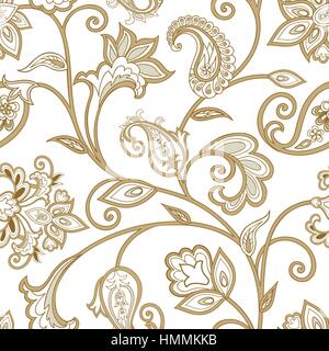 Motif floral. s'épanouir oriental carrelage ethnique. ornement arabe avec de magnifiques fleurs et feuilles. wonderland motifs des peintures d'un Illustration de Vecteur