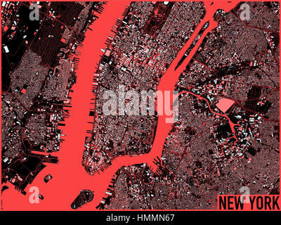 New York voir la carte, satellite, des États-Unis, de l'illustration, maisons, quartiers et rues colorées Banque D'Images