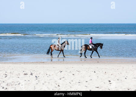 Norderney - 9 mai : deux personnes sur les chevaux sur la plage de la mer du Nord en Norderney, Allemagne le 10 mai, 2013 Banque D'Images