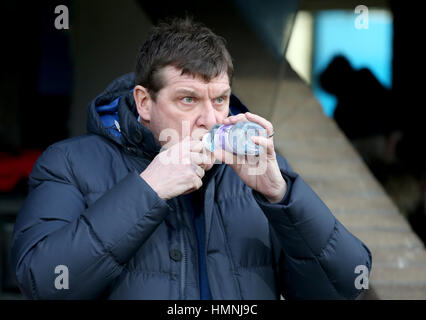 St Johnstone's manager Tommy Wright au cours de la Premiership match écossais Ladbrokes à McDiarmid Park, Perth. Banque D'Images