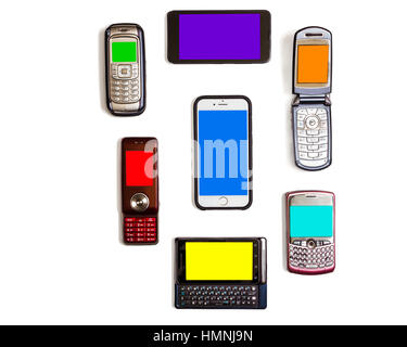 Variété d'aucun nom téléphone cellulaire mobile de différentes années Banque D'Images