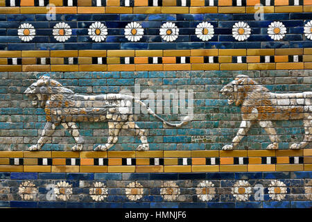 Babylone émaillé lion de brique. Détail de la voie de la Processial à Babylone, 6th siècle B.C Irak ( Roi Nebucadnezzar II Mésopotamie 2300 BC -141 BC ) Musée de Pergame, Berlin Banque D'Images