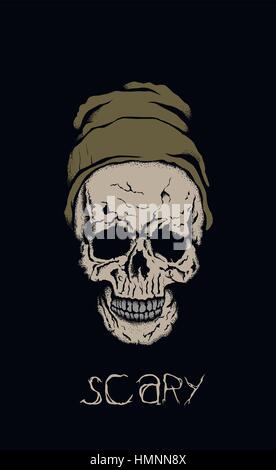 Crâne effrayant dans hat avec des branches Illustration de Vecteur