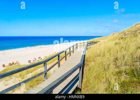 Belle promenade le long de la plage de Kampen, l'île de Sylt, Allemagne Banque D'Images