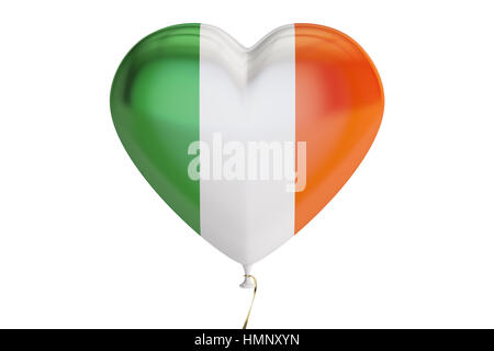 Drapeau de l'Irlande avec des ballons en forme de cœur, rendu 3D isolé sur fond blanc Banque D'Images