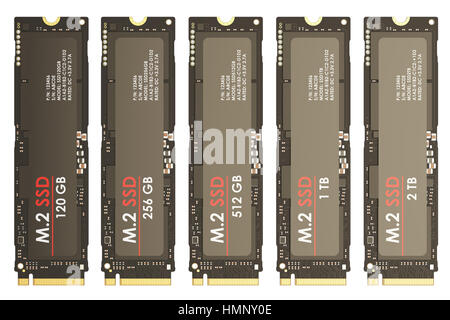 Ensemble de M2, rendu 3D SSD isolé sur fond blanc Banque D'Images