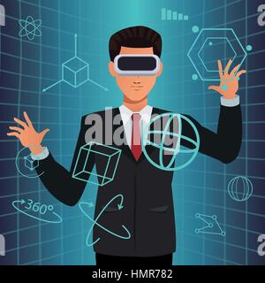 L'homme en utilisant la technologie smart lunettes de réalité virtuelle Illustration de Vecteur