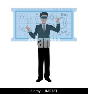 L'homme d'affaires portant des lunettes vr interaction Illustration de Vecteur