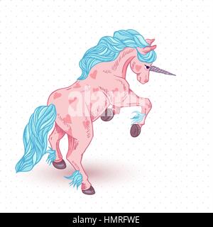 Cute vector illustration d'unicorn rose avec des coeurs, des éléments de conception de scénario, cartes de vœux Illustration de Vecteur