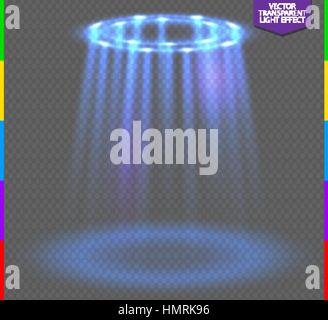 Rayons ronds lueur bleue nuit scène sur fond transparent. Effet de lumière vide podium. Disco club de danse. Afficher la partie lampe dans le brouillard. Stade de faisceau d'ovnis Illustration de Vecteur