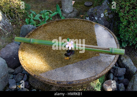 Bassin en pierre dans Enkoji, Kyoto temple Banque D'Images