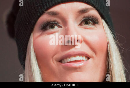 Saint-Moritz, Suisse. Feb, 2017 5. Lindsey Vonn de l'US Ski Team lors d'un sport Conférence de presse concernant la série TV 'Chasing History', une documentation de la vie et la formation de Lindsey Vonn à Saint-Moritz, Suisse, le 5 février 2017. Photo : Michael Kappeler/dpa/Alamy Live News Banque D'Images