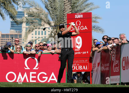 Dubaï, Émirats arabes unis. Feb, 2017 5. La Suède joue de Henrik Stenson a tourné au cours de la ronde finale de l'Omega Dubai Desert Classic à l'Emirates Golf Club à Dubaï, Émirats arabes unis, du 09 au5, 2017 à Dubaï, AUX ÉMIRATS ARABES UNIS. Henrik Stenson a terminé deuxième sur 16-sous-par 272. Crédit : Li Zhen/Xinhua/Alamy Live News Banque D'Images