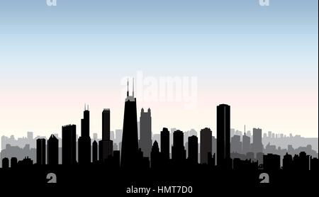 Les bâtiments de la ville de Chicago silhouette. usa paysage urbain. american cityscape avec repères. voyages usa skyline arrière-plan. Illustration de Vecteur