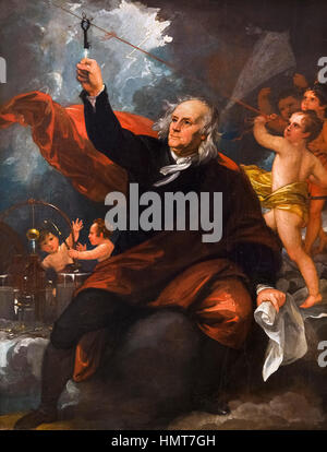 Benjamin Franklin l'électricité Dessin du ciel par Benjamin West, huile sur ardoise, c.1816. Banque D'Images