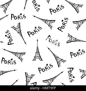 La ville de paris vue Tour Eiffel et lettrage manuscrit paris motif transparent background tile france voyage. Illustration de Vecteur