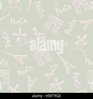 Sites touristiques de la ville de paris et de lettrage manuscrit paris motif transparent background tile france voyage. Illustration de Vecteur