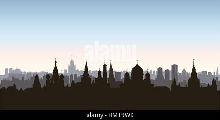 Les bâtiments de la ville de Moscou en Russie. silhouette. paysage urbain paysage urbain de Moscou avec repères. billet russie contexte Illustration de Vecteur