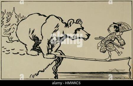 Guerre russo-japonaise (1904-1905). Une dangereuse entreprise. Caricature de Caran d'Ache (1858-1909). Banque D'Images