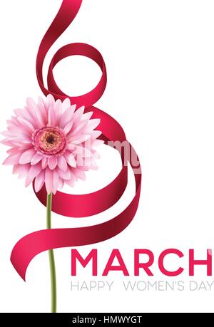 Bannière de bienvenue avec gerbera flower et ruban. 8 mars - Journée internationale des femmes. Vector illustration Illustration de Vecteur