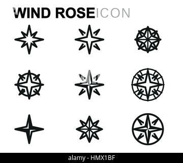 Ligne Vector icons set rose des vents sur fond blanc Illustration de Vecteur