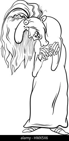 Cartoon noir et blanc Illustration de Fantasy sorcière ou Fée Bleue au caractère Illustration de Vecteur