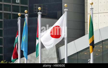 New York, États-Unis. 22 septembre 2016 - International de drapeaux à l'avant du siège des Nations Unies à New York Banque D'Images