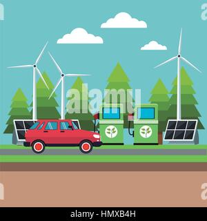 Panneau de l'essence à la pompe éolienne solaire énergie alternative éolienne Illustration de Vecteur