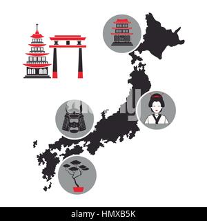 Japon site monument tourism icons Illustration de Vecteur