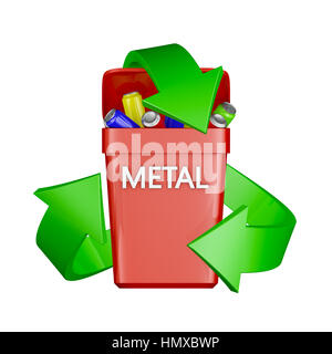 Signe de recyclage et un récipient avec des déchets métalliques. Le rendu 3D. Banque D'Images