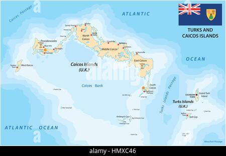 Îles Turques et Caïques carte vectorielle avec drapeau 2.eps Illustration de Vecteur