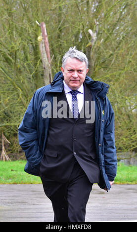 County Armagh, en Irlande. Feb 6, 2017. SDLP Chef Colm Eastwood aborde la campagne électorale de partis au lancement, l'île d'Oxford County Armagh. Credit : Mark Winter/Alamy Live News Banque D'Images