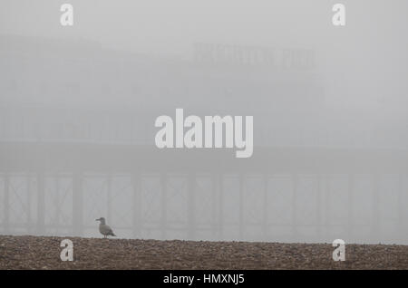 Brighton, East Sussex. 7 février 2017. Météo britannique. Front de mer de Brighton enveloppé dans un très épais brouillard en début de journée. Credit : Francesca Moore/Alamy Live News Banque D'Images