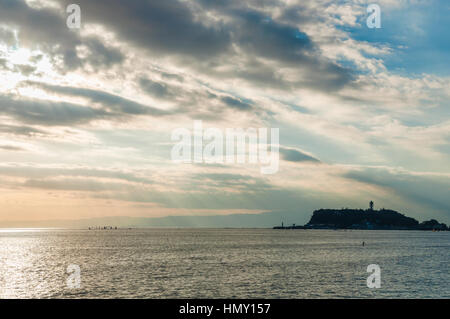 Coucher de soleil à l'île d'Enoshima, Japon Banque D'Images