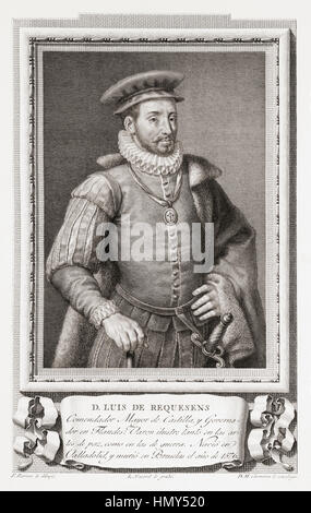 Luis de Requesens y Zúñiga aka Luis de Zúñiga y Requesens, 1528 - 1576. Politicien et diplomate espagnol. Après une gravure dans Retratos de Los Españoles Ilustres, publié à Madrid, 1791 Banque D'Images