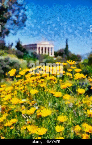 Marguerites dans l'ancien marché d'Athènes Banque D'Images