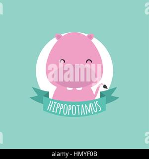 Cute Cartoon Hippo Illustration de Vecteur