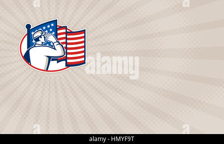 Carte montrant l'illustration d'un soldat américain USA salut militaire stars and stripes vue de l'arrière du pavillon ovale situé à l'intérieur fait en retr Banque D'Images
