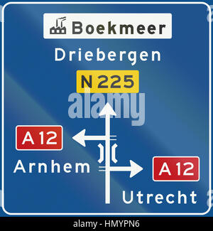 Non-néerlandais d'autoroute de l'information préalable de bord indiquant les destinations intermédiaires. Banque D'Images