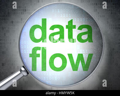 Concept d'information : magnifying optique avec mots le flux de données dans l'arrière-plan numérique, 3D Rendering Banque D'Images