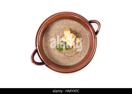 Soupe crème de champignons crackers dans le pot Banque D'Images