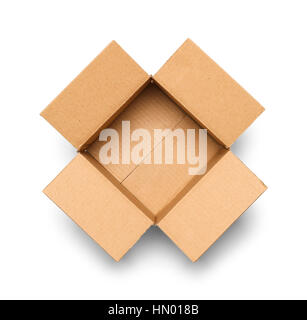 Ouvrir boîte de carton vide isolé sur fond blanc. Banque D'Images